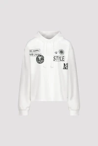 Sweatshirt with patches and rhinestones