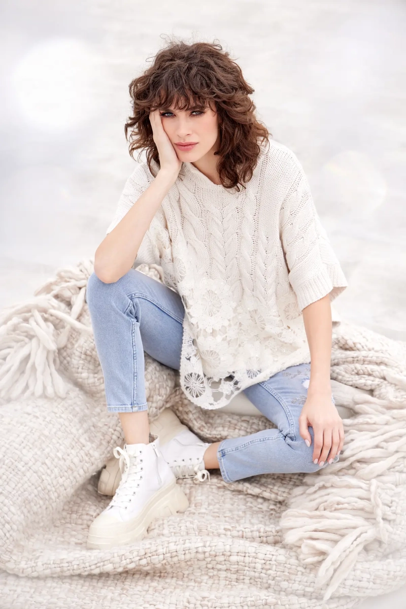 ﻿Monari Pullover mit Spitze