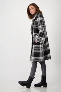 Faux fur coat with check pattern