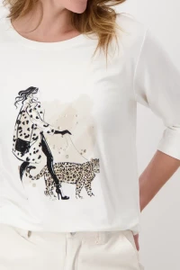 Shirt with woman print and rhinestones