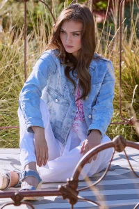 Denim jacket with floral pattern