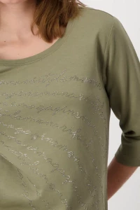 Shirt with rhinestone script