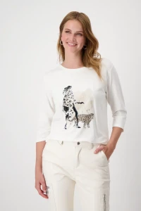 Shirt with woman print and rhinestones