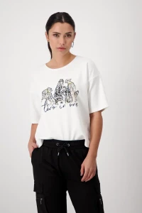 T-shirt with drawing of a woman and leopards