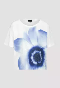 T-Shirt mit Blumen Print und Strass