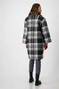 Faux fur coat with check pattern