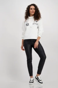 Sweatshirt with patches and rhinestones