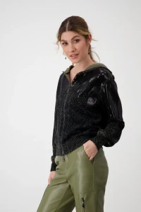 Cardigan with herringbone pattern and sequins 