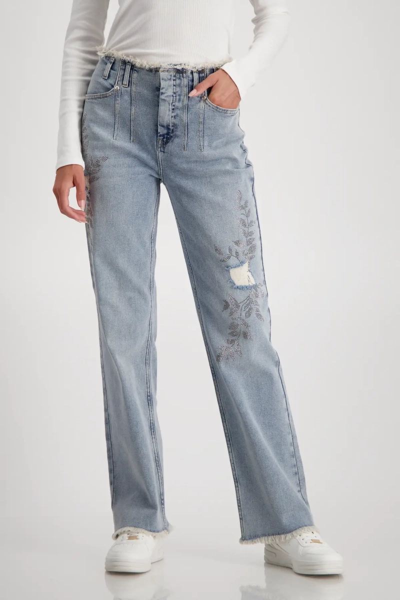 Monari Wide Leg Jeans mit Schmuck