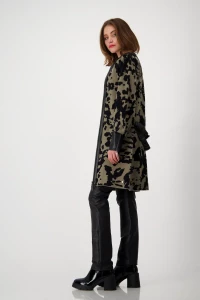 Knitted coat with leopard camouflage pattern