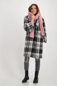 Faux fur coat with check pattern