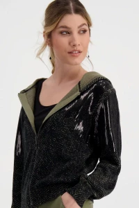 Cardigan with herringbone pattern and sequins 