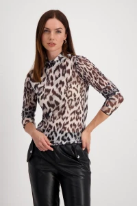 Mesh shirt with leopard print pattern