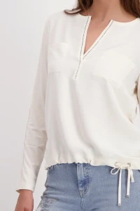 Blouse-style shirt with rhinestones