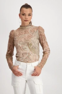 Mesh shirt with paisley pattern