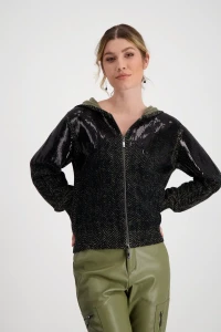 Cardigan with herringbone pattern and sequins 