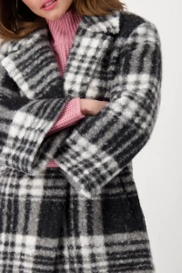 Faux fur coat with check pattern