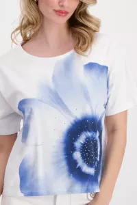 T-shirt with flower print and rhinestone