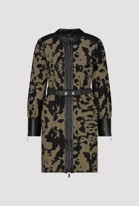 Knitted coat with leopard camouflage pattern