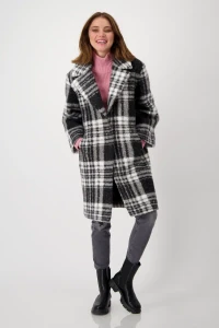 Faux fur coat with check pattern