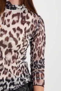 Mesh shirt with leopard print pattern