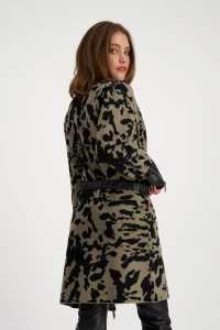 Knitted coat with leopard camouflage pattern